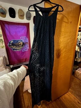 Black Maxi Lace Overlay Dress - Classic Women's Evening Dress